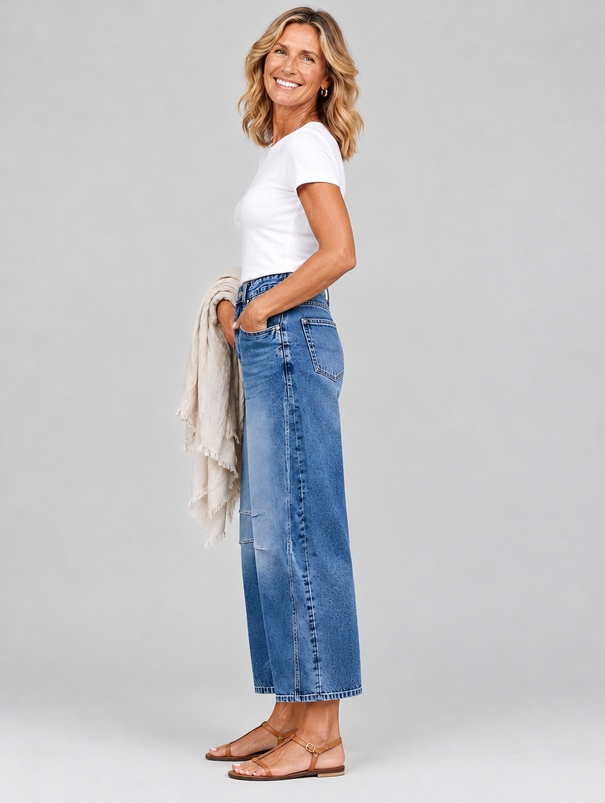 Farrah casual jeans in mid blue, side view