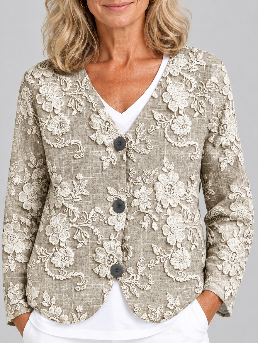 Eliana cardigan, close up of print and neckline