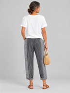 Saffy relaxed fit trousers in black stripe, back view