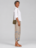 Petunia floral comfort pants in khaki, side view