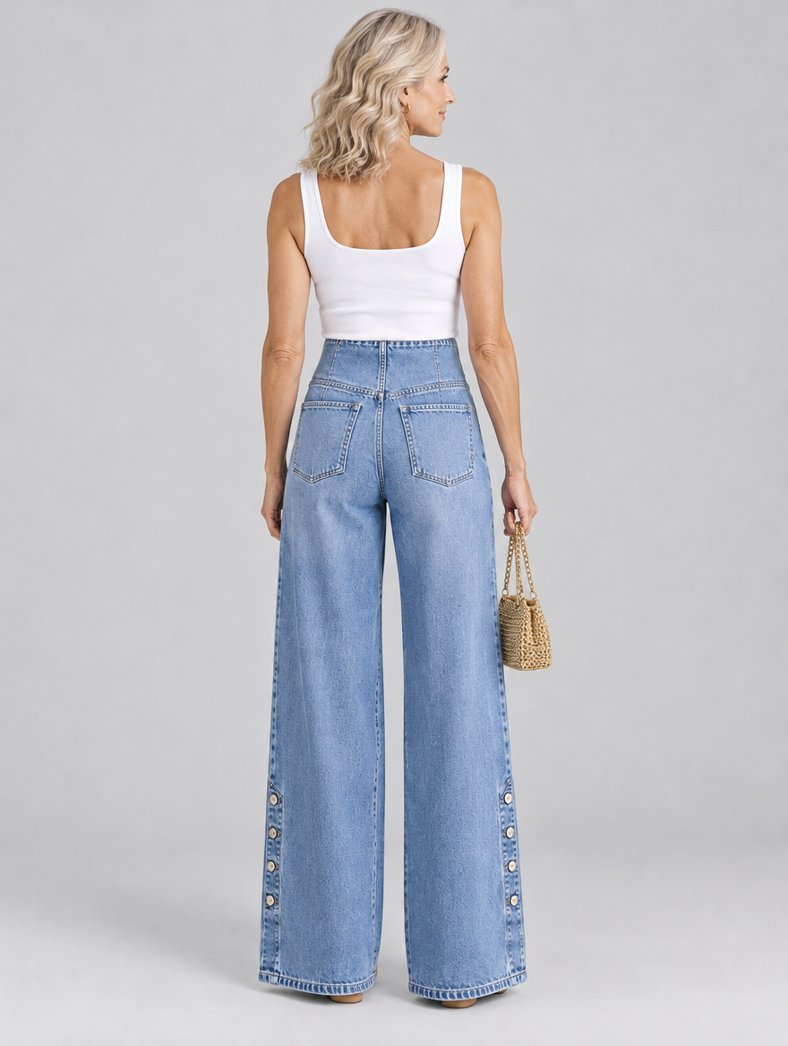Montana high waist slit jeans in light blue, back view