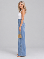 Montana high waist slit jeans in light blue, side view