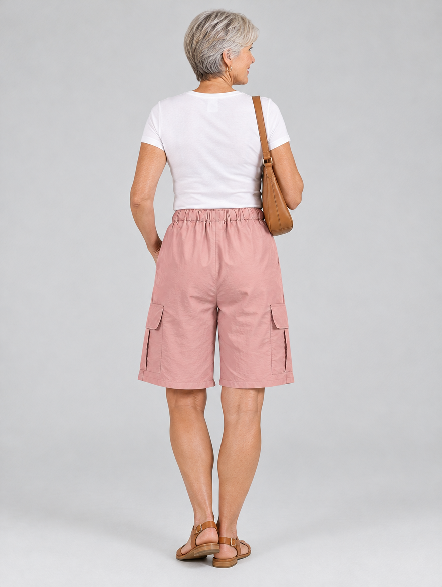 Tirza cargo shorts in dusty pink, back view