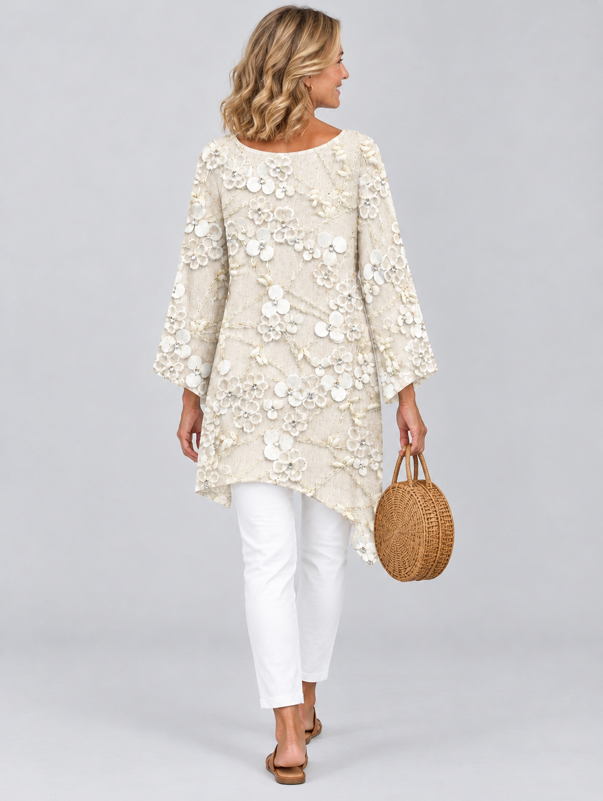 Liesl top in beige, back view