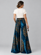 Ione boho wide leg pants in midnight sapphire, back view