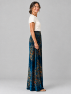Ione boho wide leg pants in midnight sapphire, side view