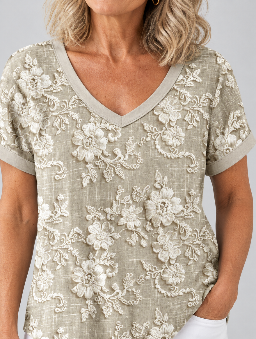 Florrie top, close up of print and neckline