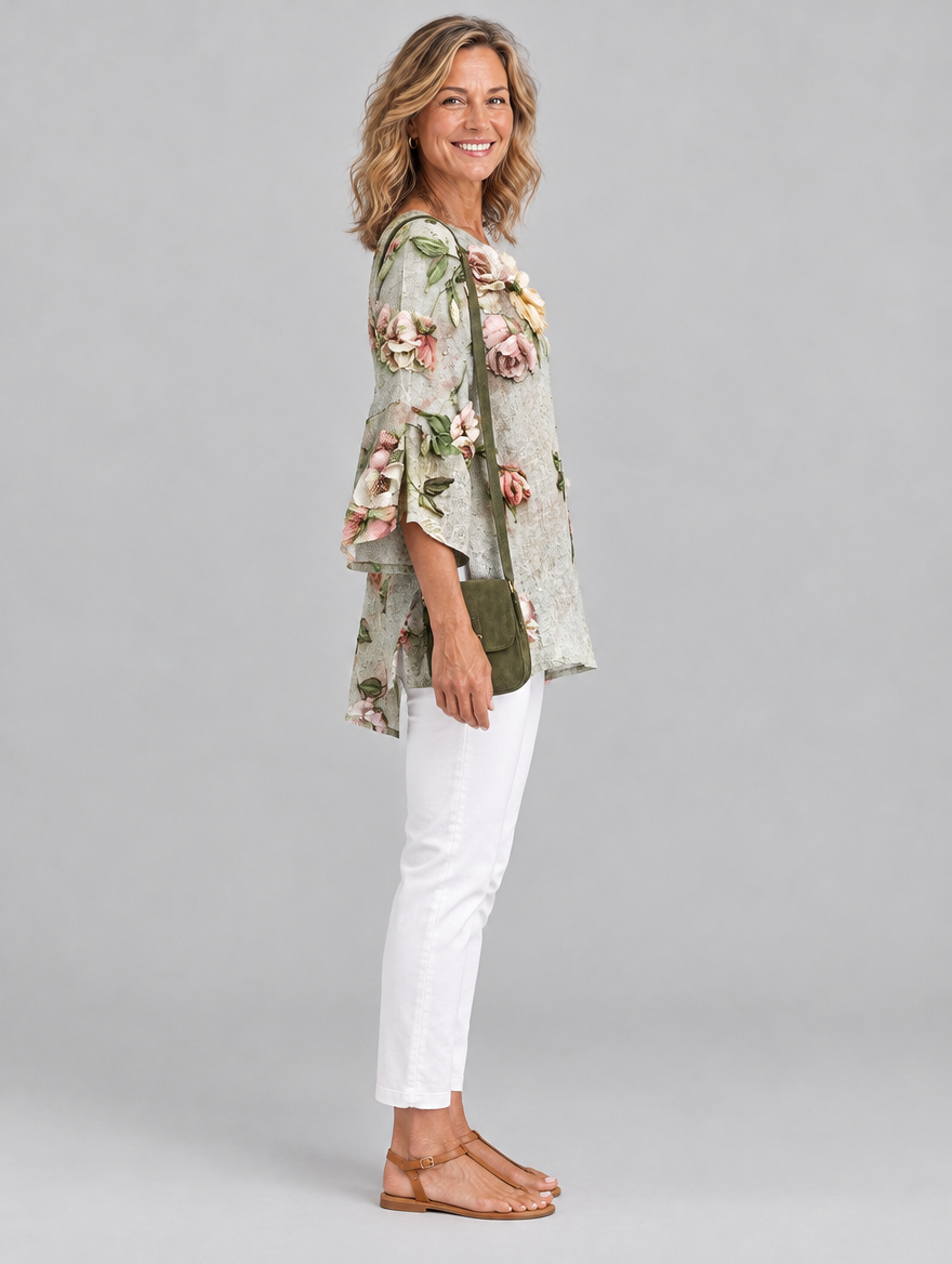 Linette top in light grey, side view