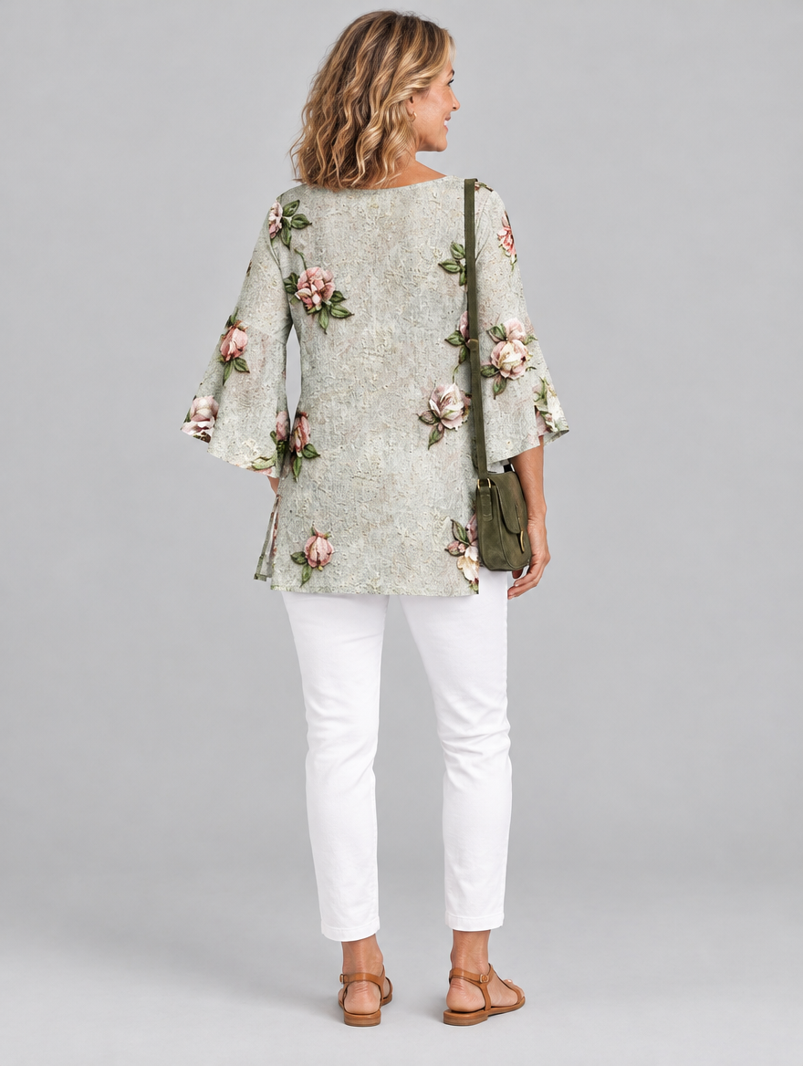 Linette top in light grey, back view