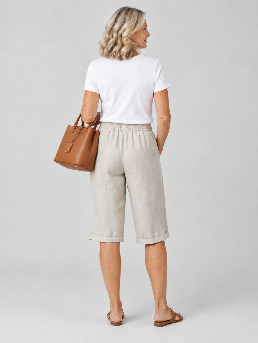 Hulda linen shorts in beige, back view