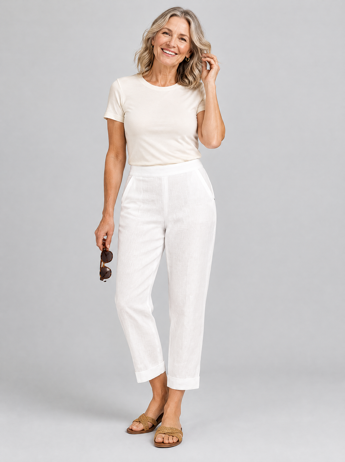 Leontine lightweight trousers in white, front view