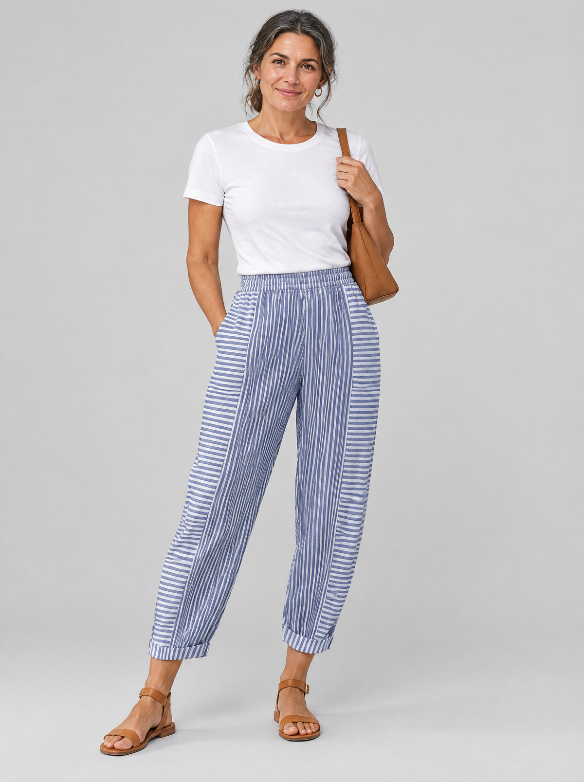 Cleona striped trousers in blue, front view