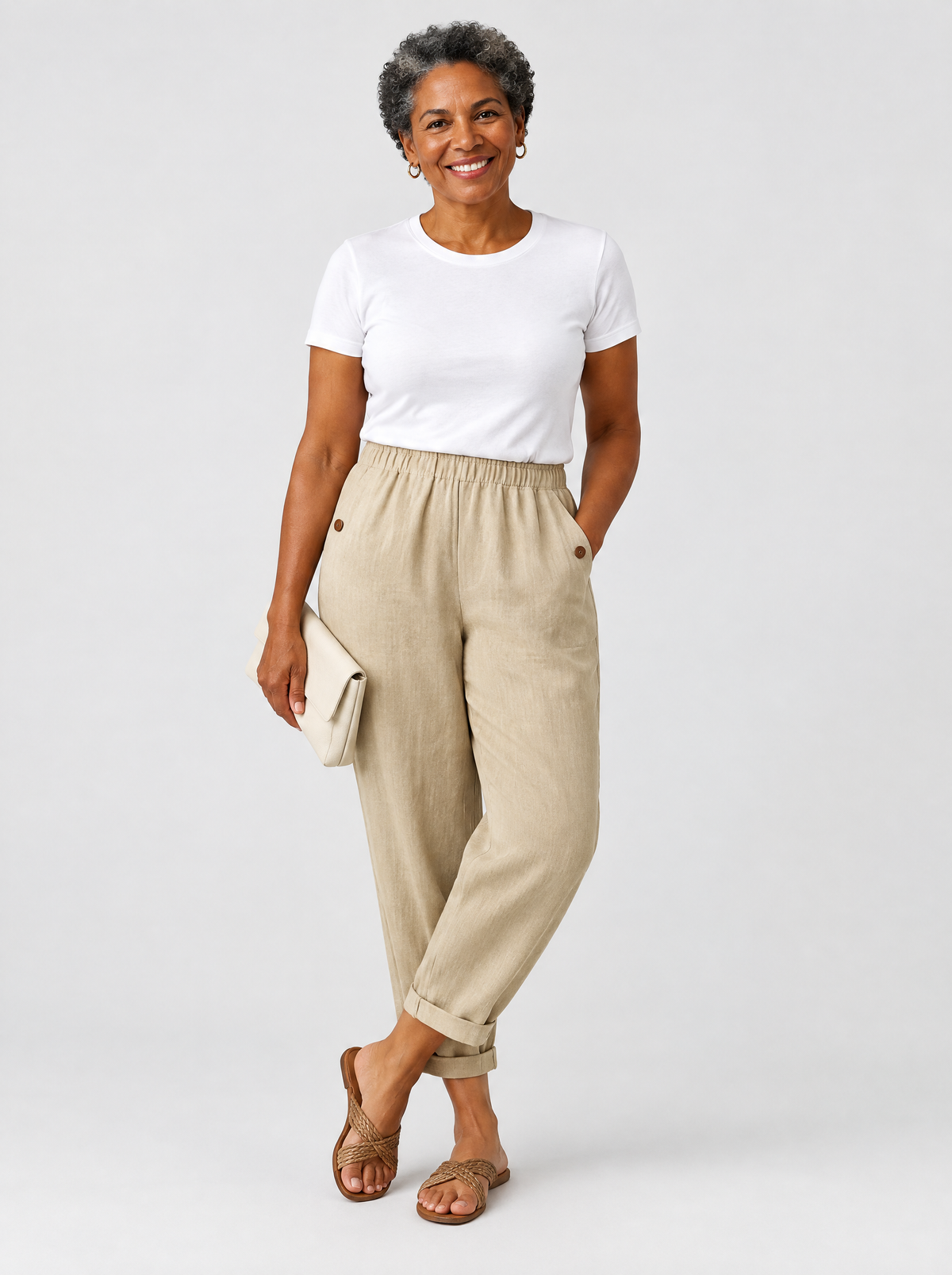 Ilona breathable trousers in beige, front view