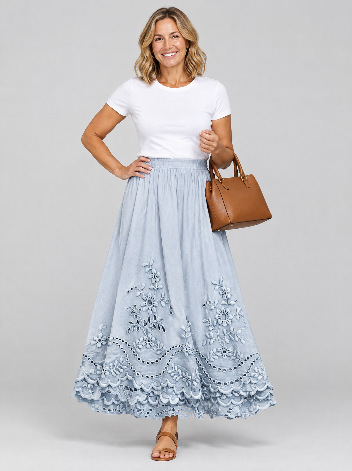 Ysolde boho skirt in blue, front view
