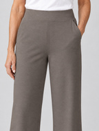 Gaia stretch pants in taupe, close up of waistband and fabric