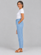 Arabel linen trousers in light blue, side view