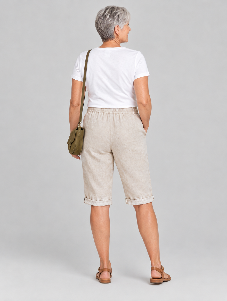 Maile linen shorts in beige, back view