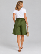 Polly linen shorts in army green, back view