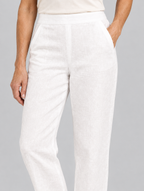 Leontine lightweight trousers in white, close up of waistband and fabric