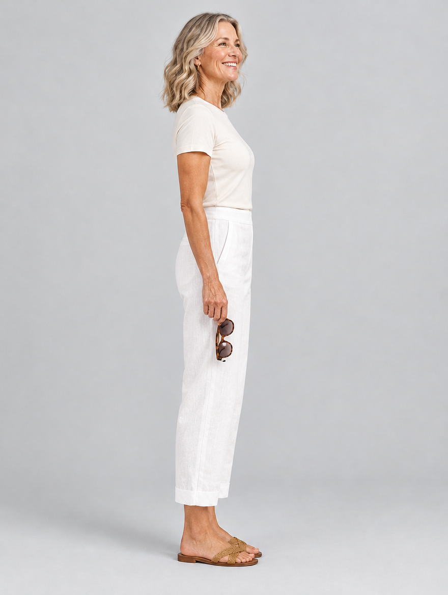 Leontine lightweight trousers in white, side view