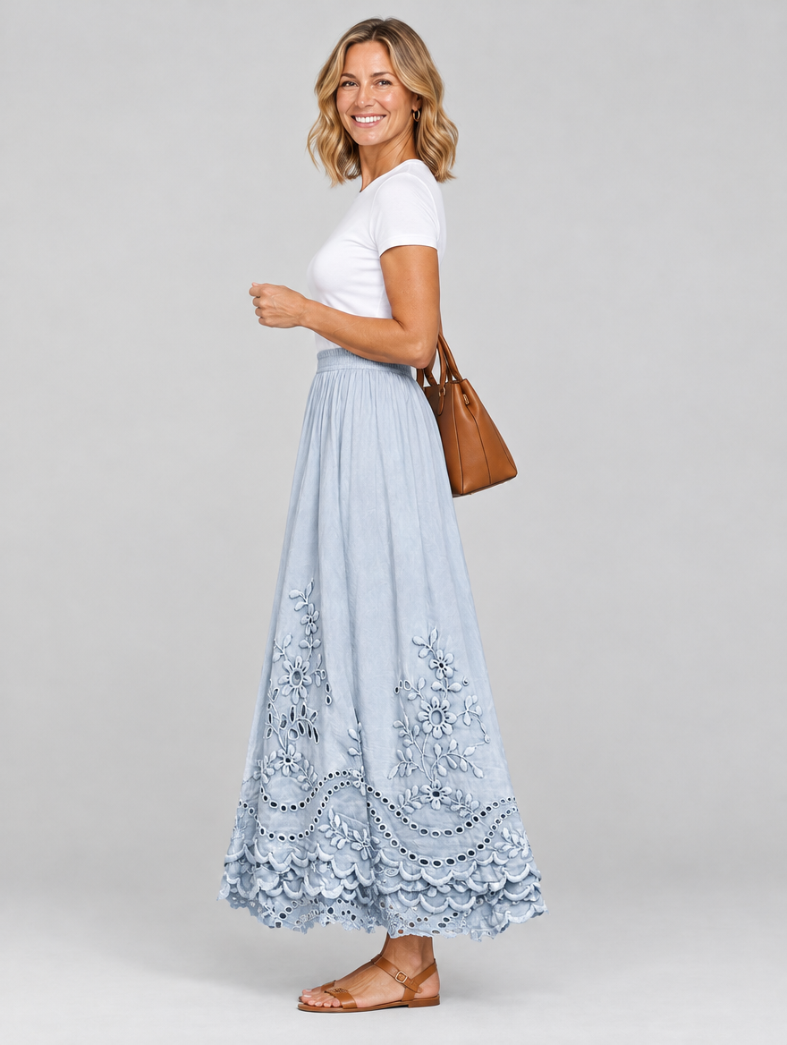 Ysolde boho skirt in blue, side view