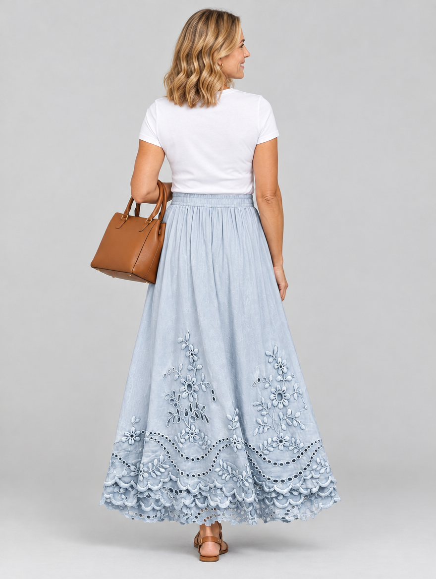 Ysolde boho skirt in blue, back view