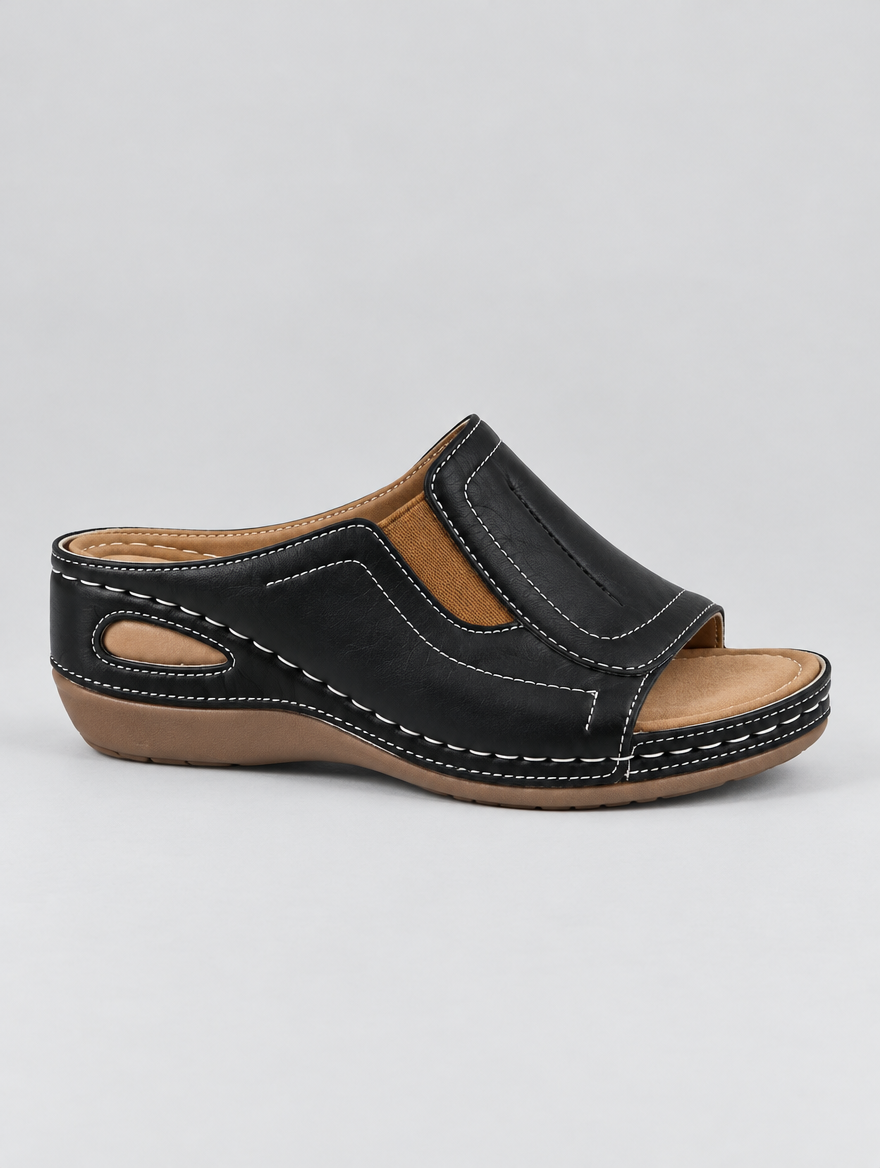 Tessa sandals in black, side view