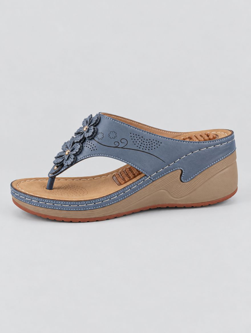 Mila sandals in blue, side view