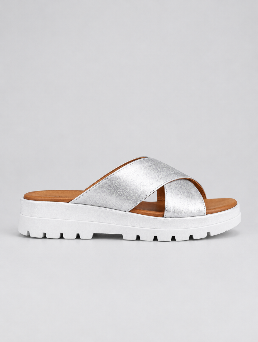 Perdita sandals in silver, side view