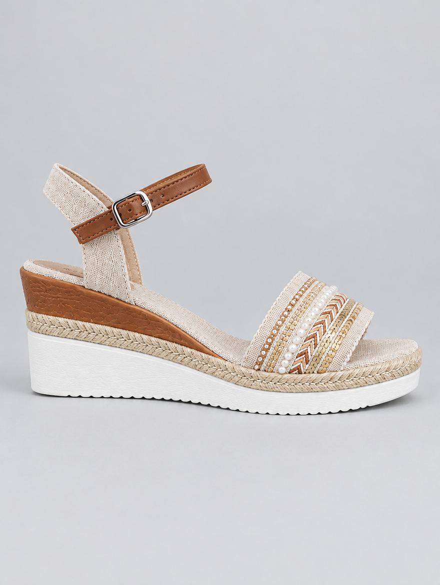 Wynne sandals in natural beige, side view