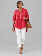 Vivi cotton linen blouse in watermelon pink, front view