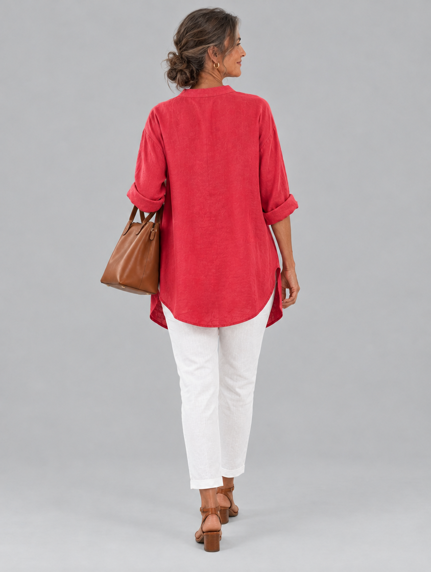 Vivi cotton linen blouse in watermelon pink, back view