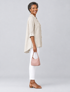 Ravenna ruffled linen blouse in beige, side view
