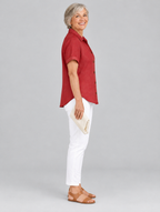 Thessaly linen button up shirt in red, side view