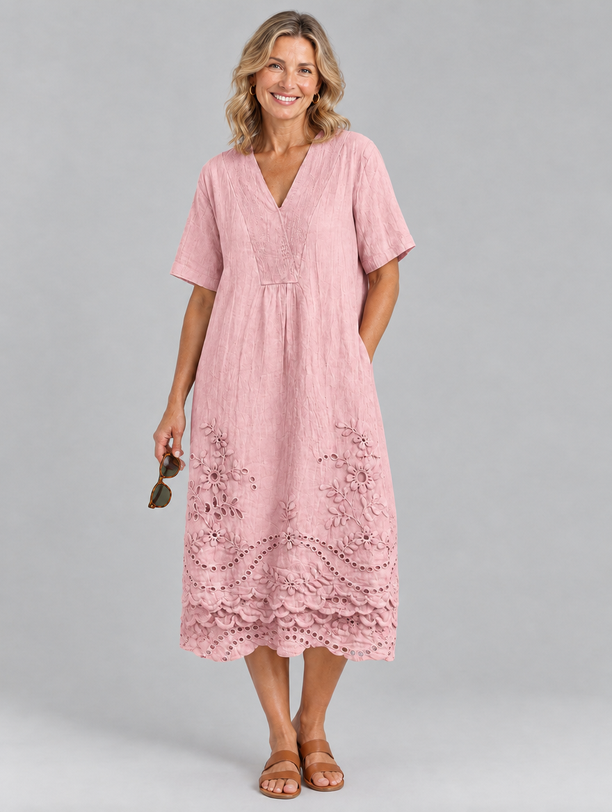Filippa eyelet midi dress in pink, front view