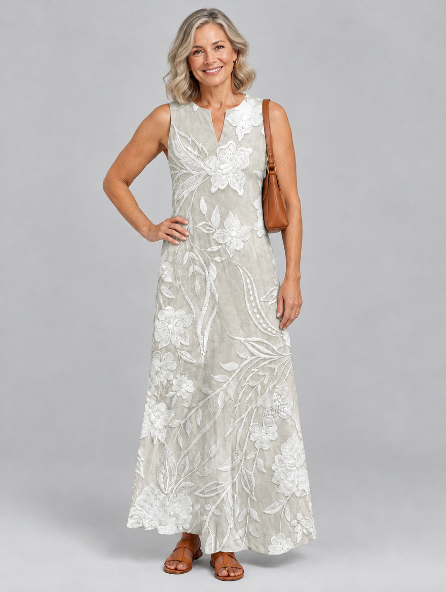 Valetta printed dress in khaki, front view