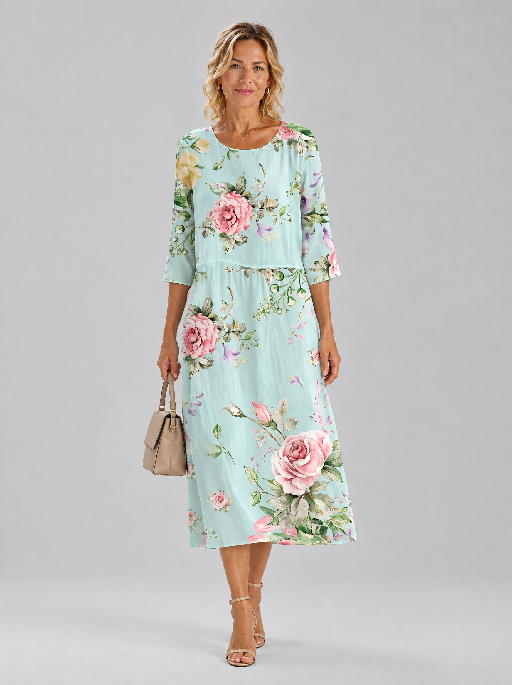 Corliss dress in Mint Floral, front view