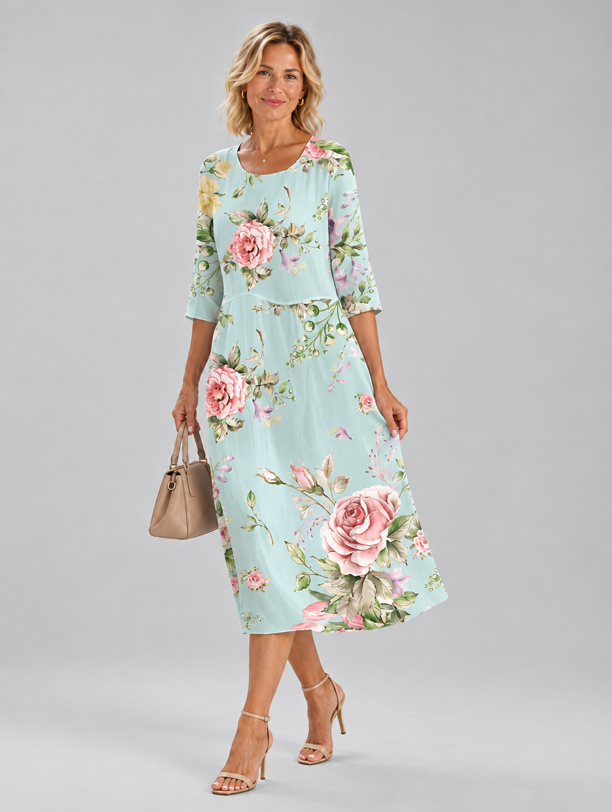 Corliss dress in Mint Floral, side view