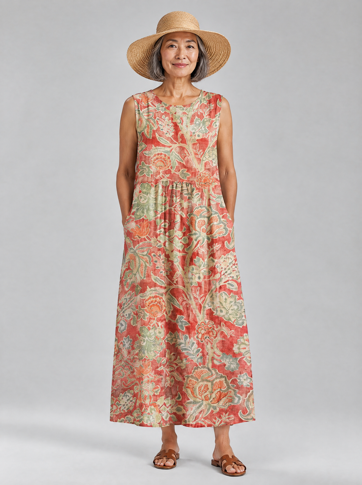 Leonie dress in Coral, front view