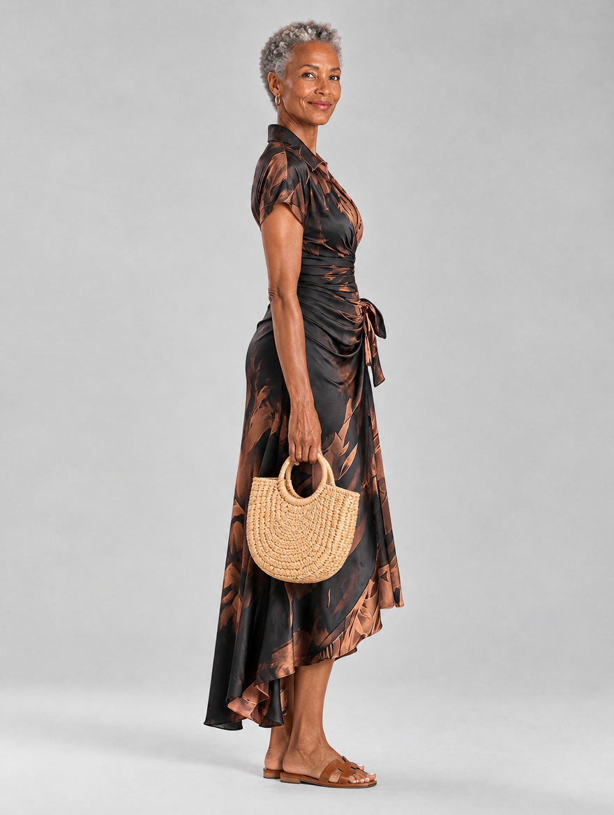 Odette dress in Brown, side view