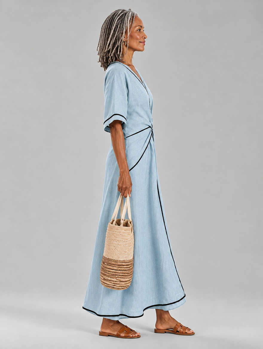 Thalia dress in Blue, side view