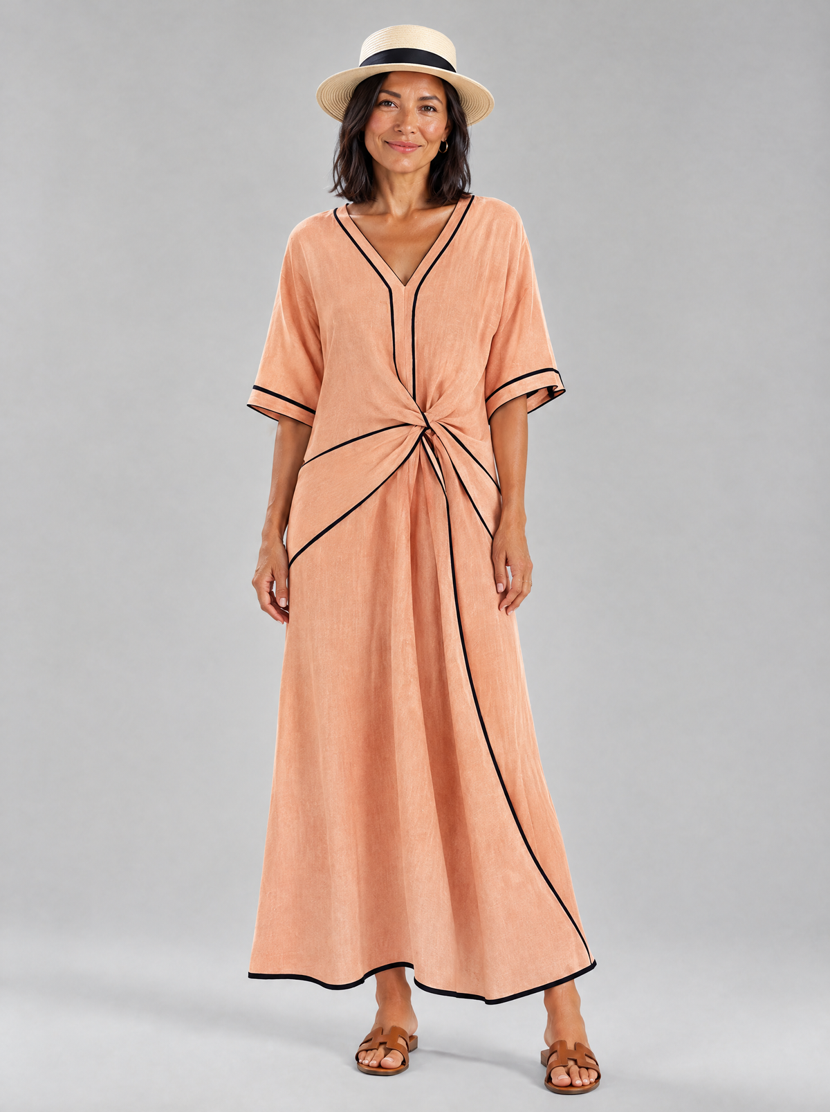 Thalia dress in Orange, front view
