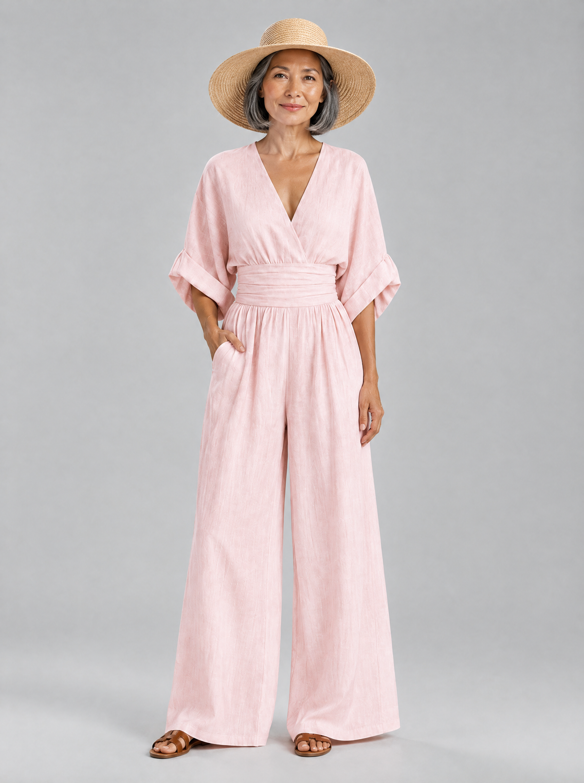 Vivienne jumpsuit in Light Pink, front view