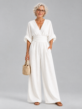Vivienne™ Wrap V-Neck Belted Wide Leg Jumpsuit