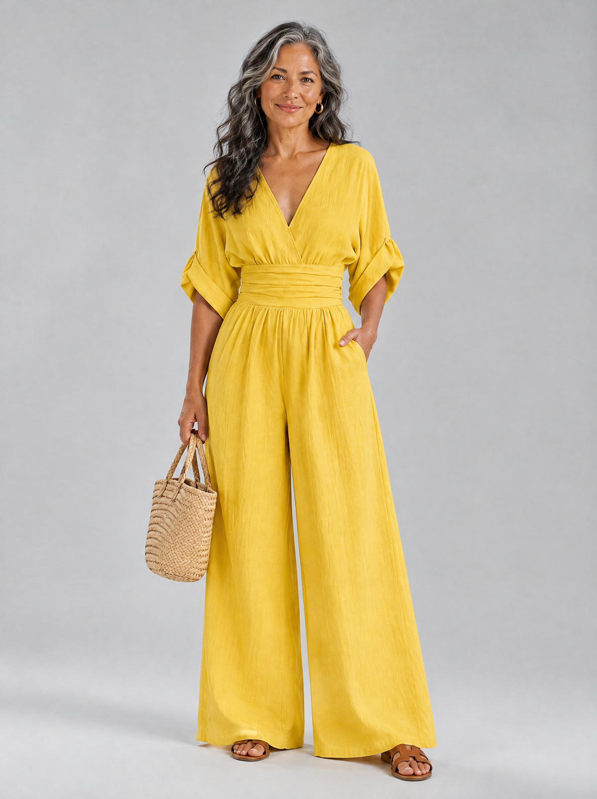 Vivienne jumpsuit in Yellow, front view